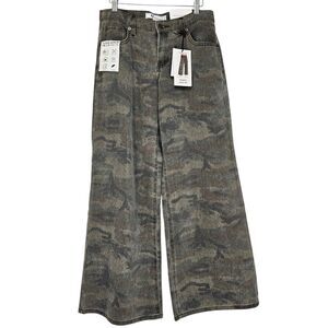 Refrain Los Angeles Camo Printed Wide Leg Jeans 5/27 NWT